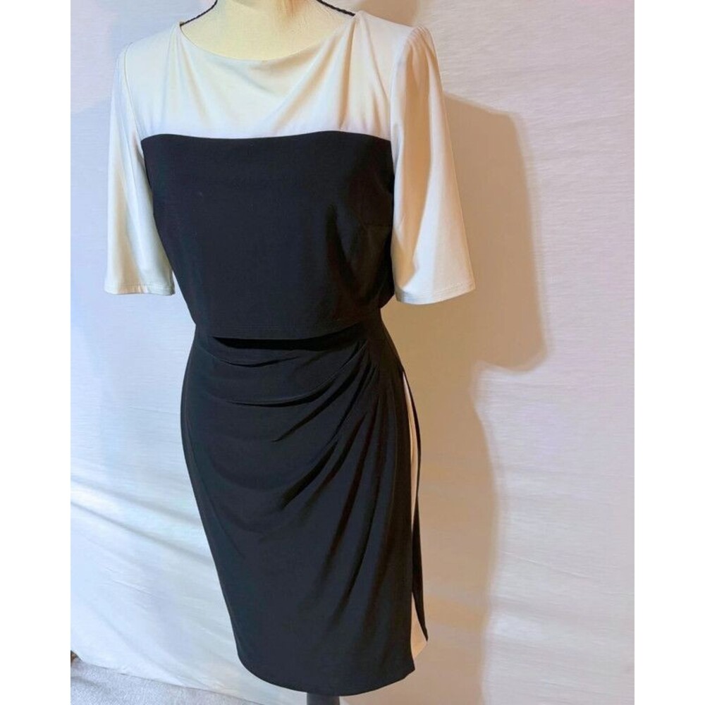 American Living Black White Colorblock Dress Size 4 Draped Flutter Sleeve